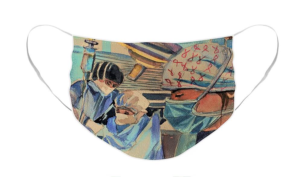 Nurses Face Mask featuring the painting Covid 19 Nurses by Mindy Newman