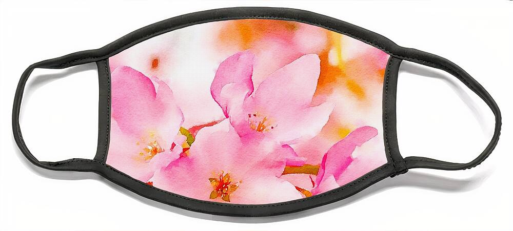 Watercolor Face Mask featuring the mixed media PInk Crab Apple Blossoms Watercolor by Susan Rydberg