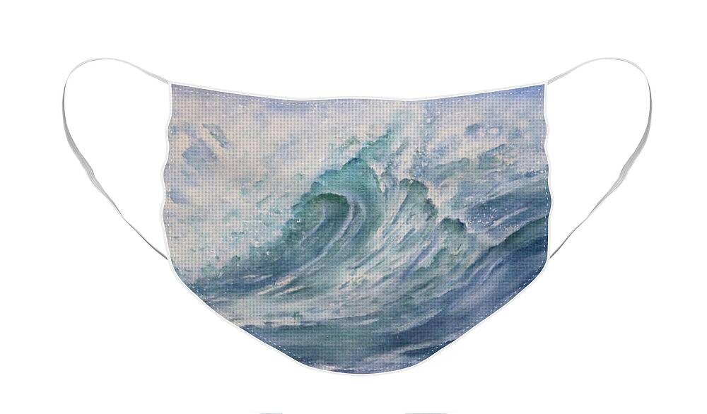 Wave Face Mask featuring the painting Crashing Ocean Wave by Kelly Mills