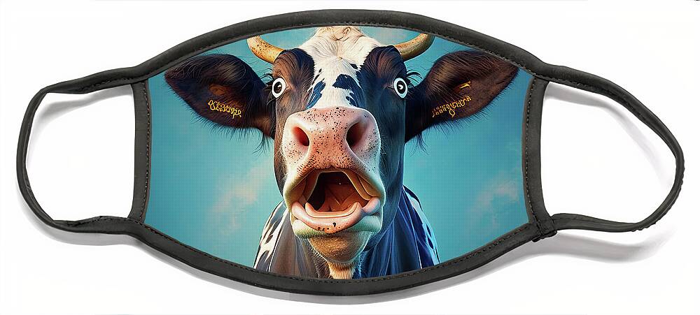 Cow Face Mask featuring the digital art Crazy Cow 01 by Matthias Hauser