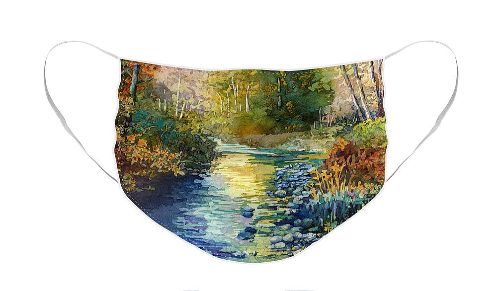 Creek Face Mask featuring the painting Creekside Tranquility by Hailey E Herrera