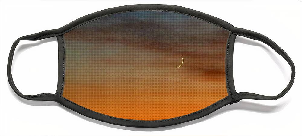 Moon Face Mask featuring the photograph Crescent Moon at Sunset by Sarah Lilja