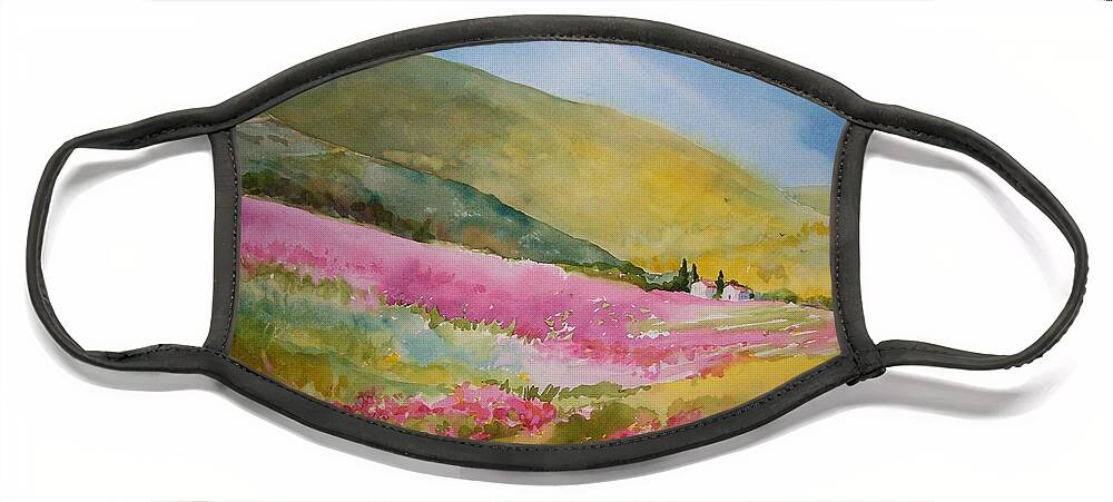 Italy Face Mask featuring the painting Crimson Fields-Tuscany by Sue Kemp