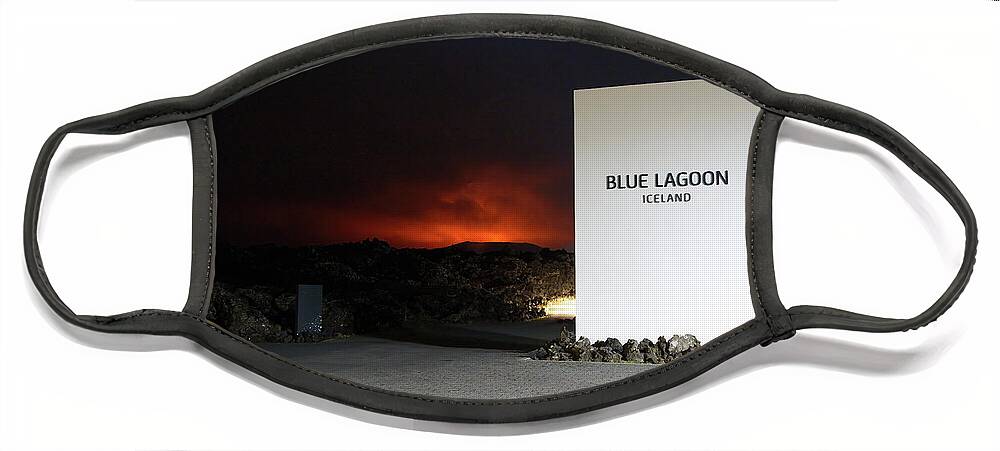 Volcano Face Mask featuring the photograph Crimson mountains, blue lagoon by Christopher Mathews