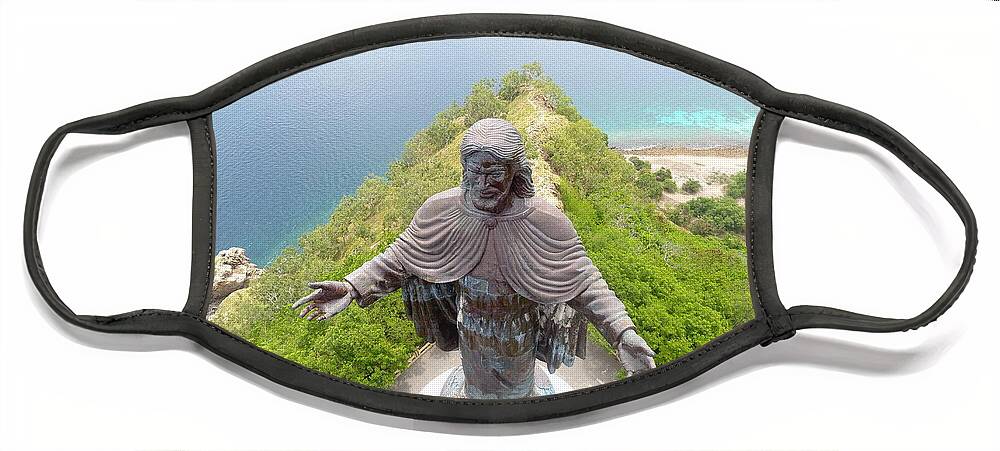 Adventure Face Mask featuring the photograph Cristo Rei of Dili statue of Jesus by Brthrjhn2099