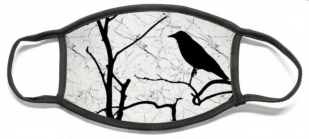 Bird Face Mask featuring the digital art Crow Birds on Tree Bird 91 by Lucie Dumas