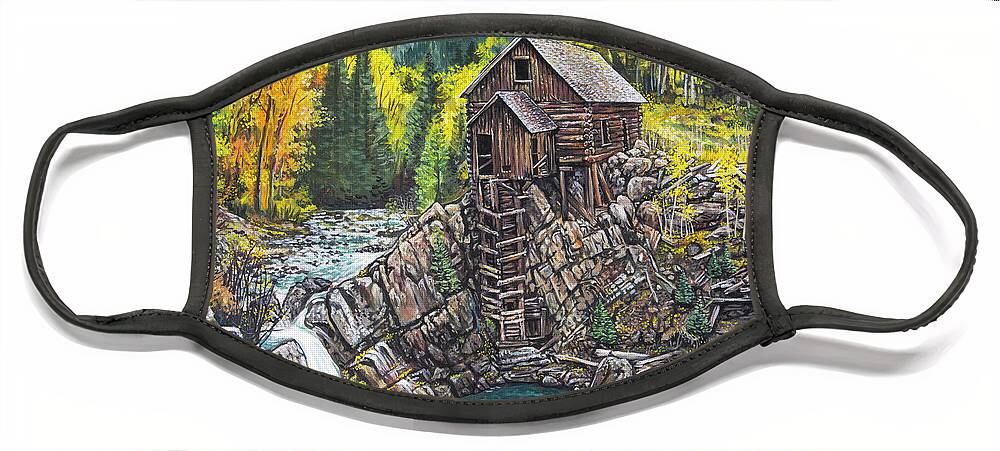 Colorado Face Mask featuring the painting Crystal Mill by Aaron Spong