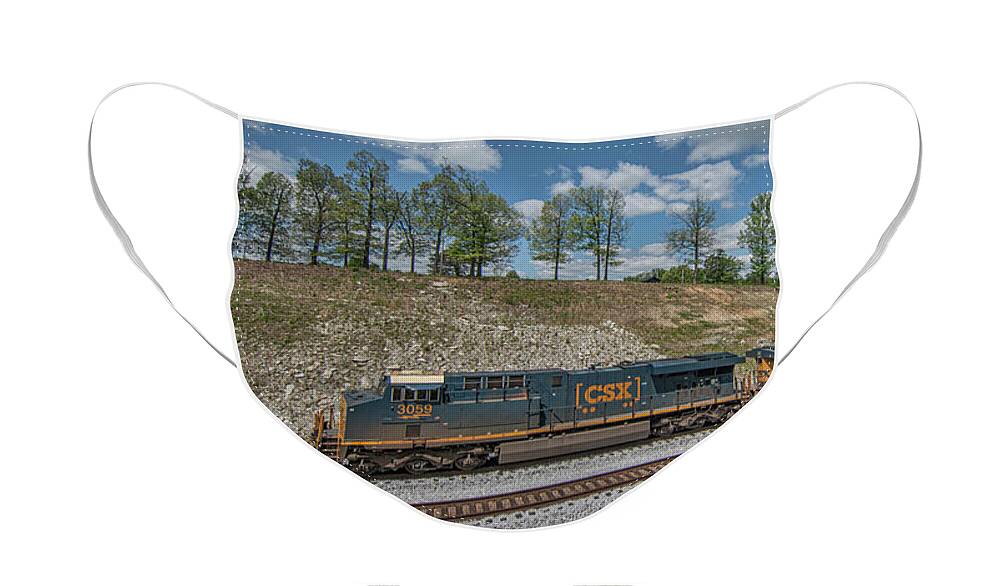 Railroad Face Mask featuring the photograph CSX Q025 SB With 5 Units At Nortonville Kentucky by Jim Pearson
