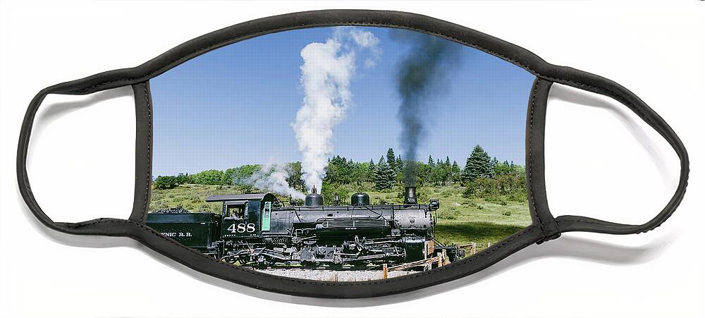 Chama Face Mask featuring the photograph Cumbres and Toltec Locomotive 488 by Debra Martz