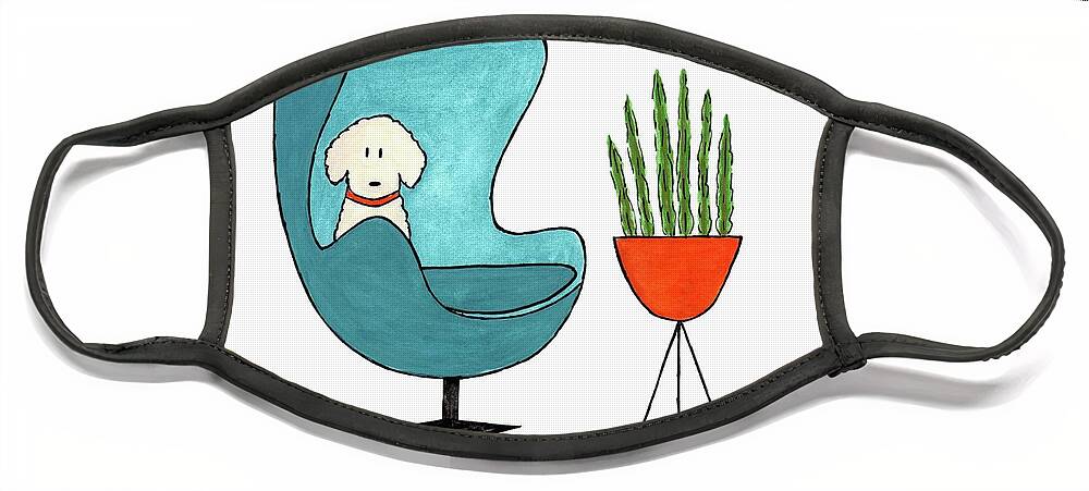 Arne Jacobsen Egg Chair Face Mask featuring the painting Cute Dog in Teal Arne Jacobsen Chair by Donna Mibus