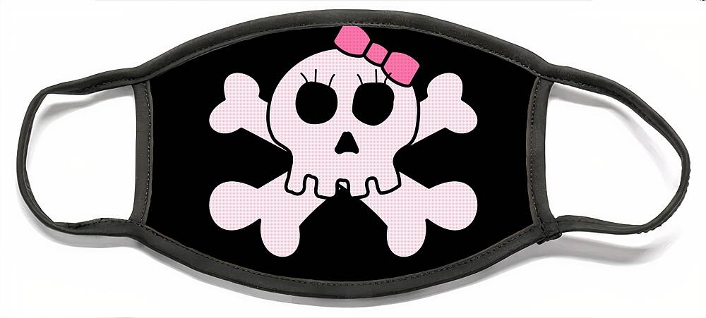 Funny Face Mask featuring the digital art Cute Pink Skull And Bones by Flippin Sweet Gear