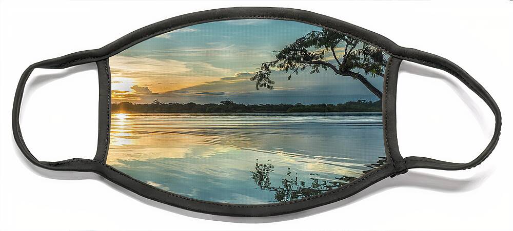 Amazon Face Mask featuring the photograph Cuyabeno sunset Laguna Grande by Henri Leduc