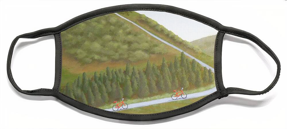 Red Bicycles Face Mask featuring the painting Cycling Tuscany by Phyllis Andrews
