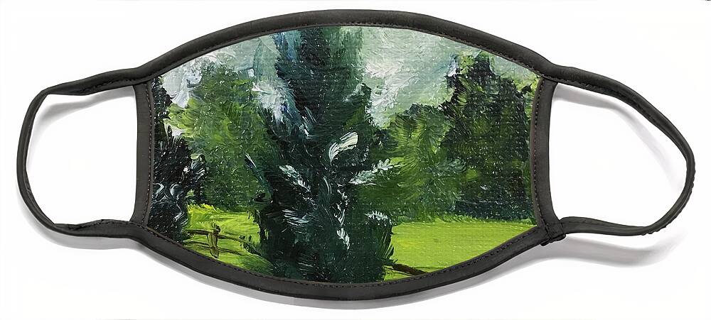 Cypress Trees Face Mask featuring the painting Cypress Trees by Roxy Rich