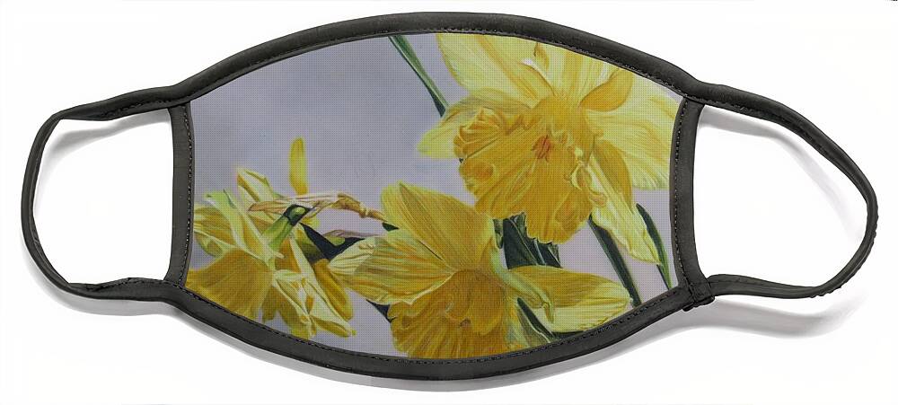 Floral Face Mask featuring the drawing Daffodils by Kelly Speros