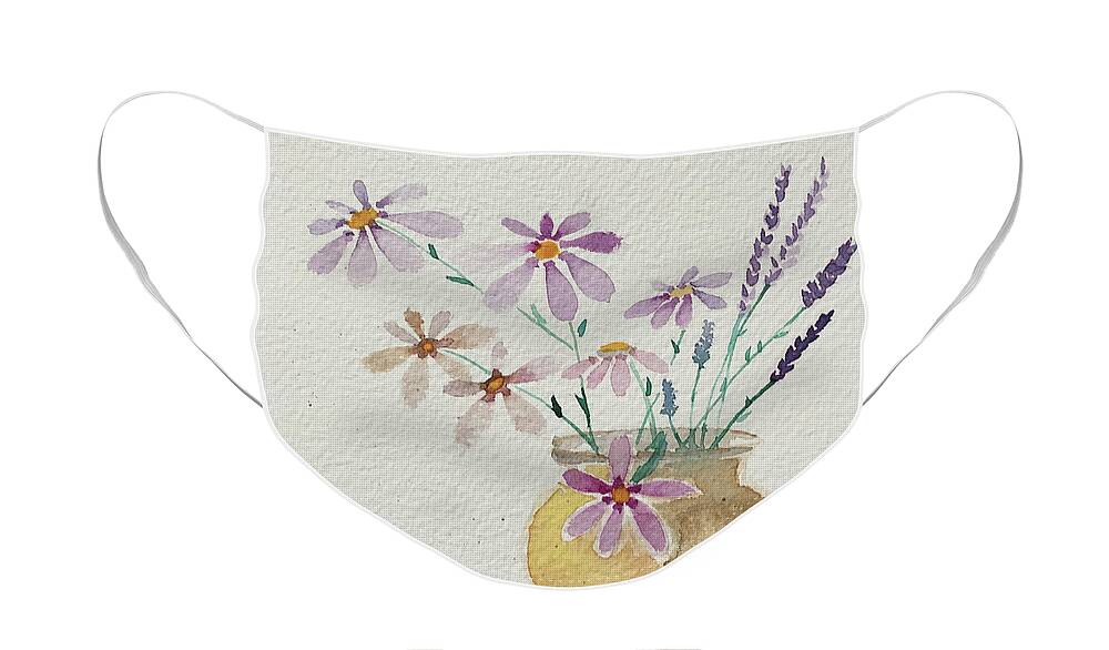 Daisies Face Mask featuring the painting Daisies and Lavender by Roxy Rich