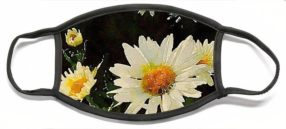 Daisies Face Mask featuring the digital art Daisies in the Dark by Wendy Golden