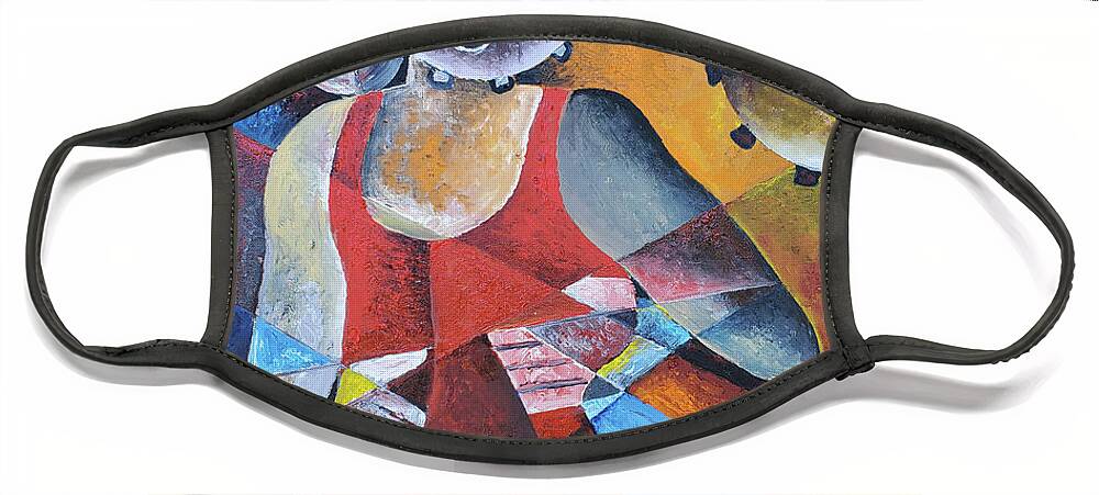 Abstract Painting Face Mask featuring the painting Dancing in red with Covid-19 by Obi-Tabot Tabe