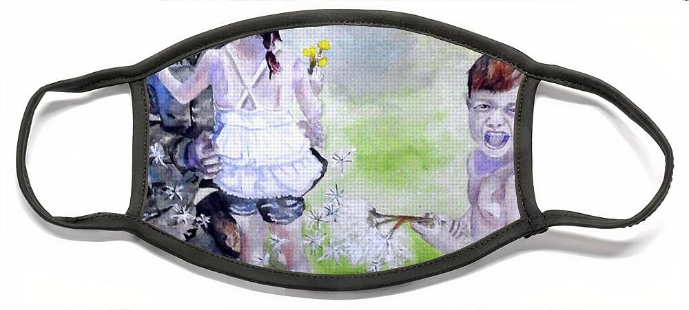 Military Kids Face Mask featuring the painting Dandelions by Barbara F Johnson