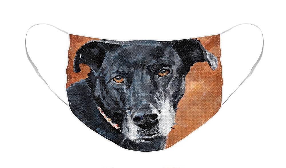 Pet Portrait Face Mask featuring the painting Darcy - Black Dog by Annie Troe
