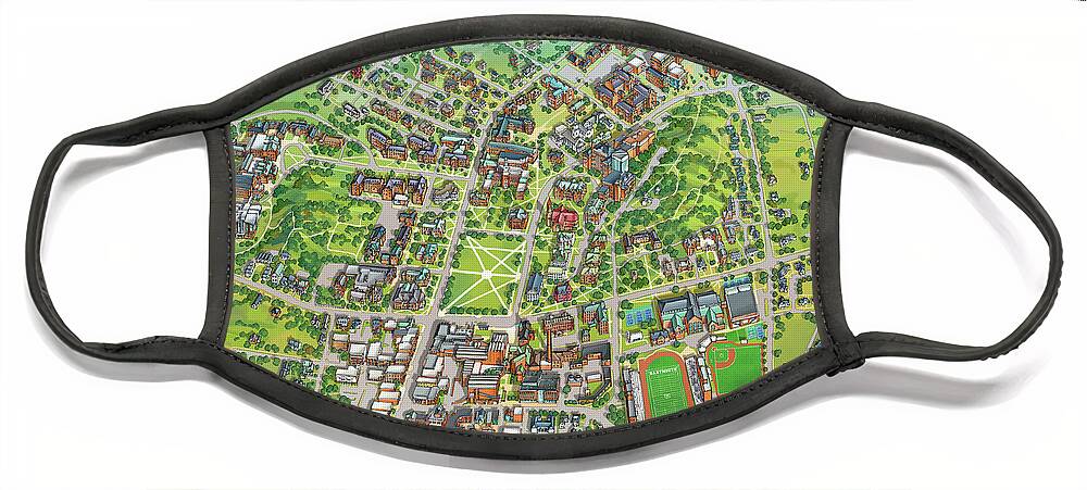 Dartmouth College Face Mask featuring the digital art Dartmouth College Campus Map by Maria Rabinky