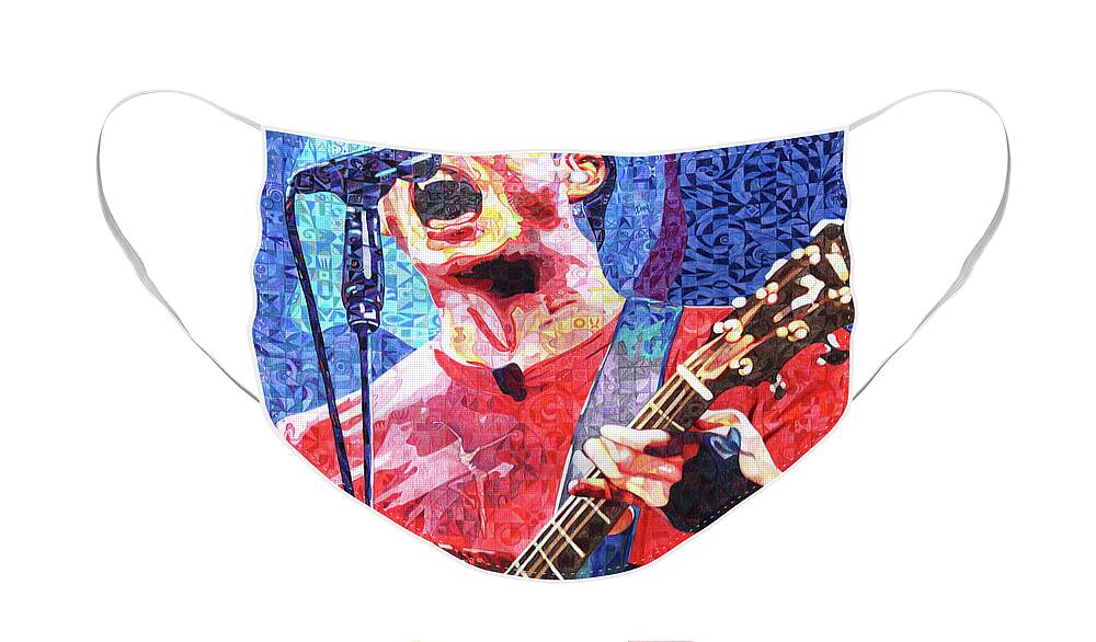 Dave Matthews Face Mask featuring the drawing Dave Matthews Squared by Joshua Morton