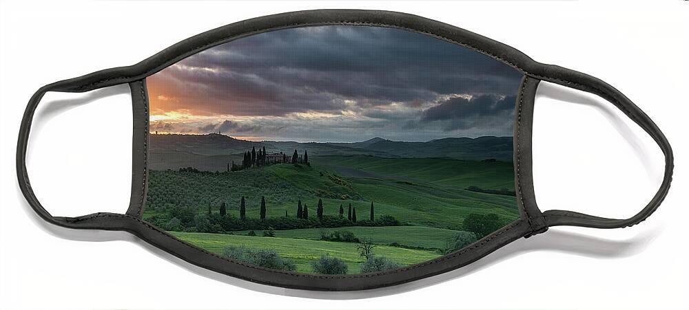 Italy Face Mask featuring the photograph Dawn breaks over the Val D'Orcia,Tuscany, Italy by Sarah Howard