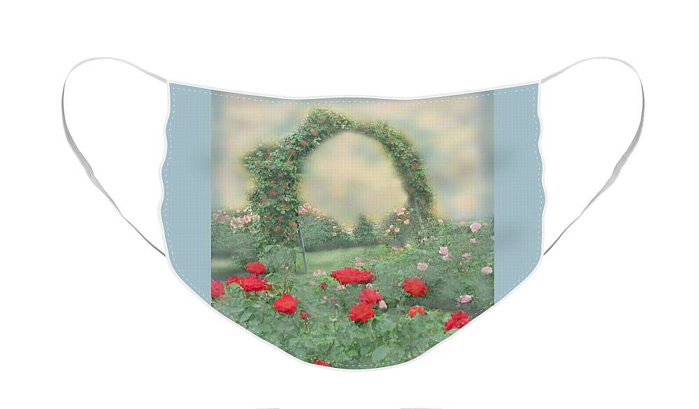 Rose Face Mask featuring the photograph Dawn in the Rose Garden by Angela Davies