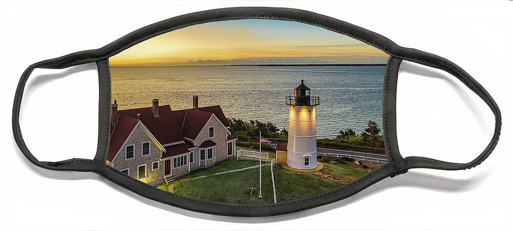 Nobska Lighthouse Face Mask featuring the photograph Dawn of a New Day by Veterans Aerial Media LLC