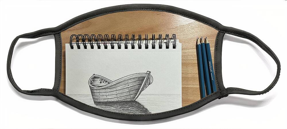  Face Mask featuring the drawing Day 130 Boat Sketch by Donna Mibus