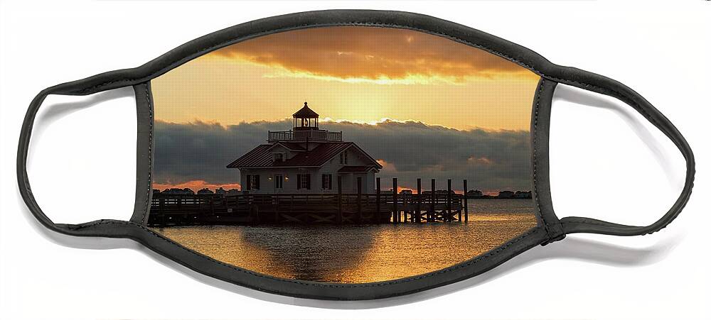 Architecture Face Mask featuring the photograph Daybreak over Roanoke Marshes Lighthouse by Liza Eckardt