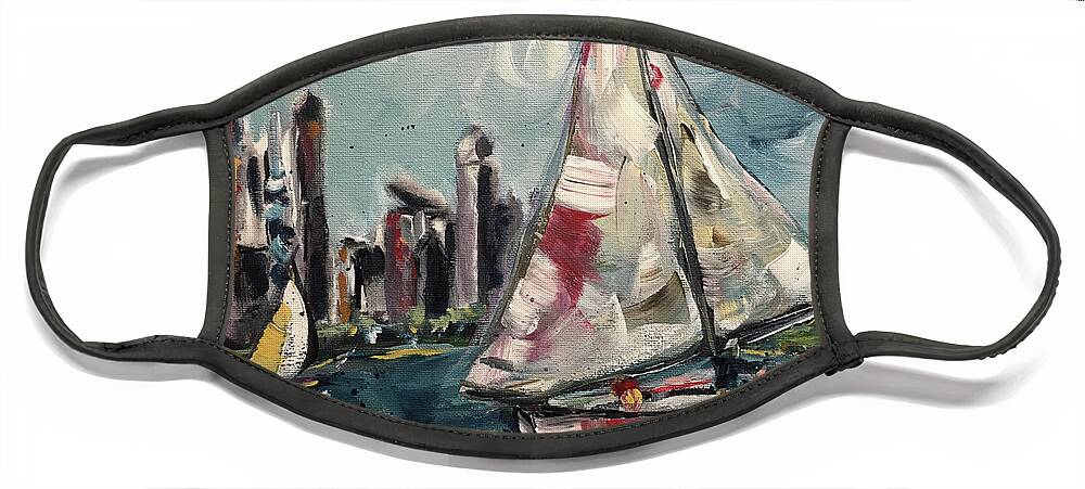 Sailboats Face Mask featuring the painting Daytime Sailing Chicago by Roxy Rich