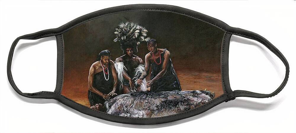 African Art Face Mask featuring the painting Death of Nandi by Ronnie Moyo