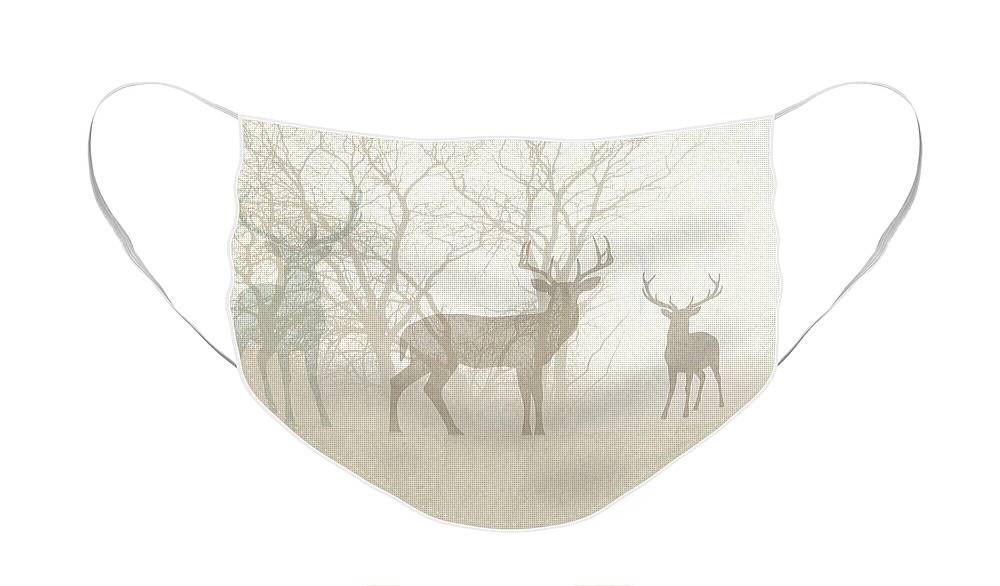Deer Face Mask featuring the digital art Deer in the Fog by Doreen Erhardt