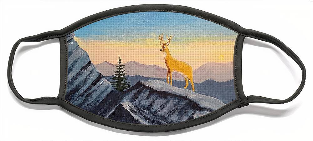 Deer Face Mask featuring the painting Deer on Grandfather Mountain by Stacy C Bottoms