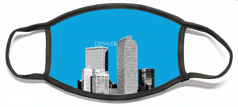 Architecture Face Mask featuring the digital art Denver Skyline - Ice Blue by DB Artist