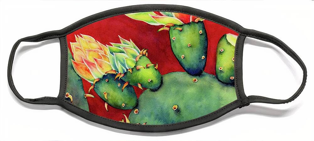 Cactus Face Mask featuring the painting Desert Bloom by Hailey E Herrera