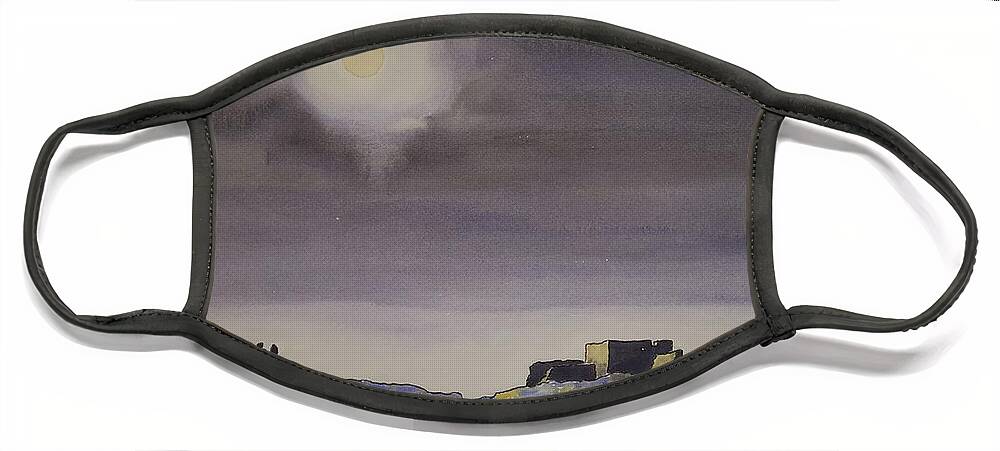 Watercolor Face Mask featuring the painting Desert Nightscape by John Klobucher