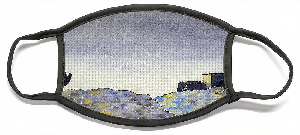 Watercolor Face Mask featuring the painting Desert Shadows Lore by John Klobucher