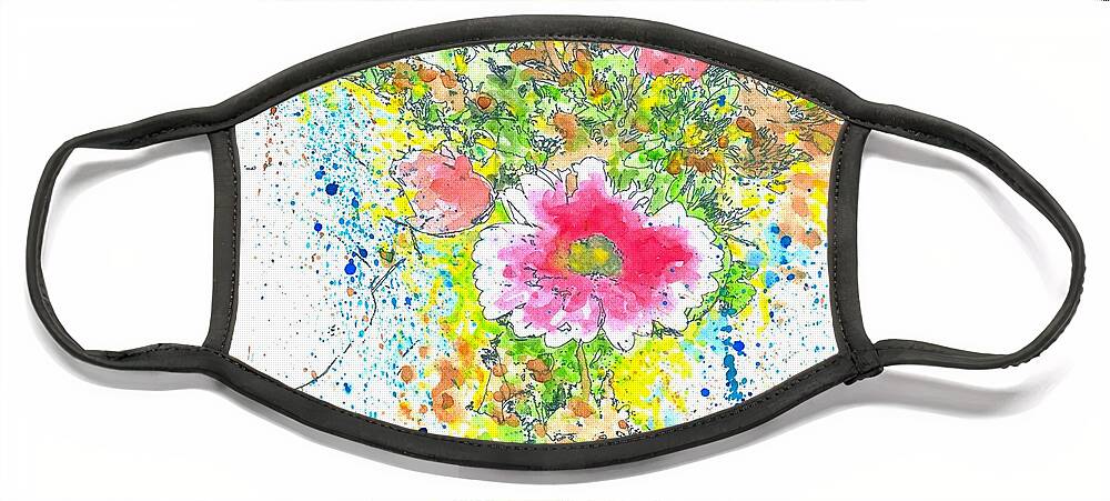 Watercolor Face Mask featuring the mixed media Design 22 flowers by Lucie Dumas