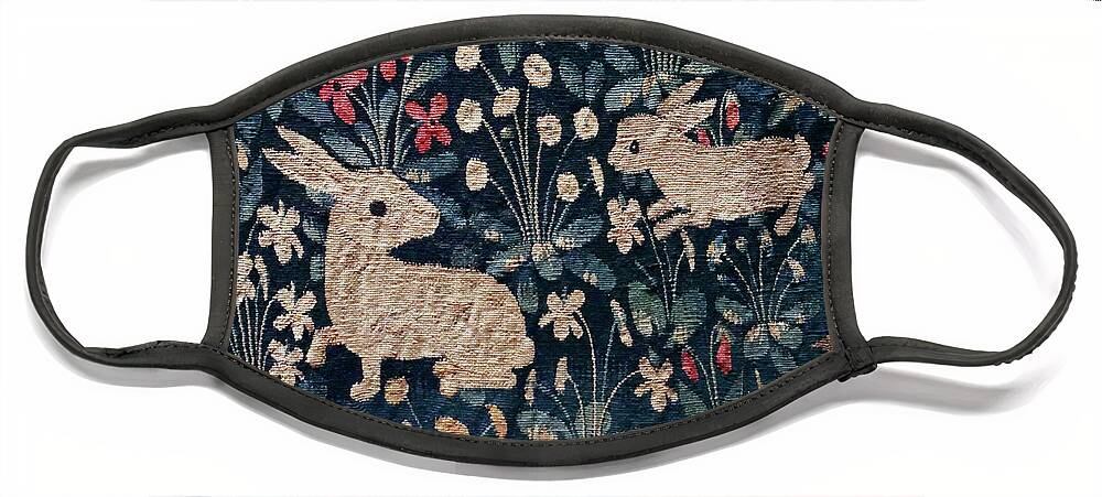 Antique Face Mask featuring the photograph Detail of rabbits on unicorn tapestry by Steve Estvanik