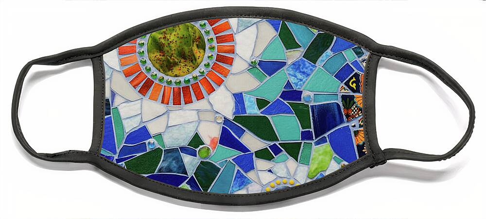 Mosaic Face Mask featuring the glass art Detail shot by Cherie Bosela