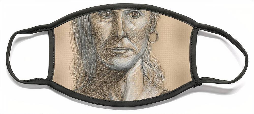 Realism Face Mask featuring the drawing Diane Front Portrait by Donelli DiMaria