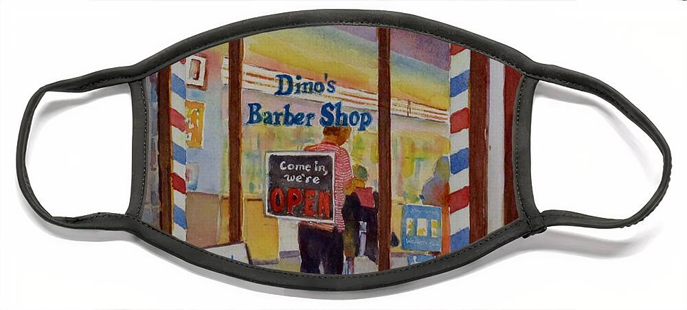 Canada Face Mask featuring the painting Dino's Barbershop by David Gilmore