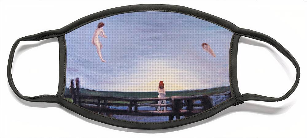Flying Face Mask featuring the painting Dock of the marsh by Tim Murphy