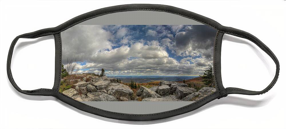 Monongahela Face Mask featuring the photograph Dolly Sods Wilderness Panorama by Carolyn Hutchins