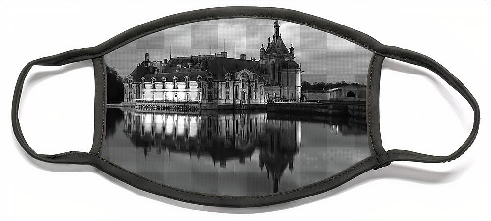 Ancient Face Mask featuring the photograph Domaine de Chantilly black and white by Jean-Luc Farges