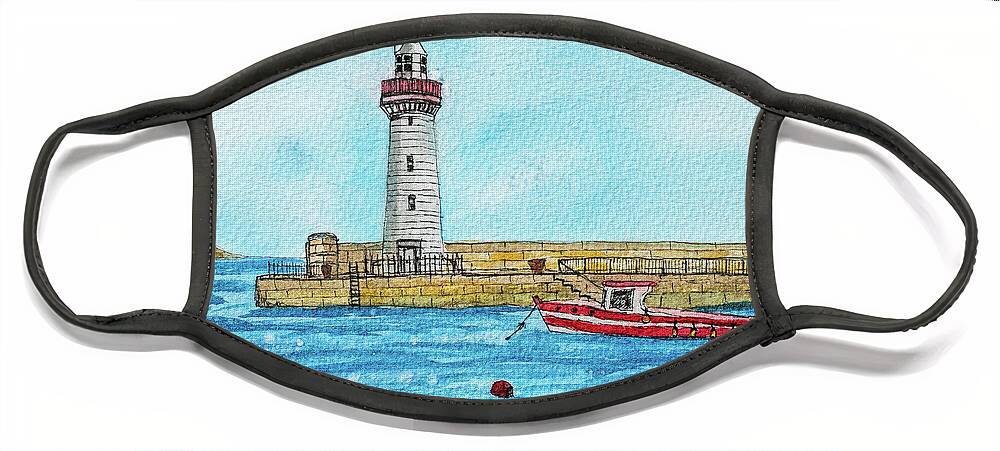Donaghadee Face Mask featuring the painting Donaghadee Harbour by Nigel R Bell