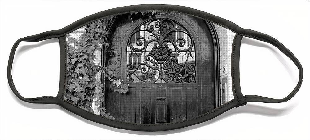 Door Face Mask featuring the photograph Door in Black and White by Carol Jorgensen