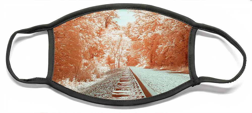 Infrared Face Mask featuring the photograph Down the Amber Train Tracks in Beacon, NY by Auden Johnson